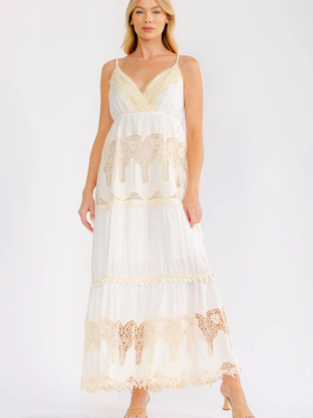"The Elizabeth" Tiered Crochet Lace Maxi Dress - Picture 2 of 5